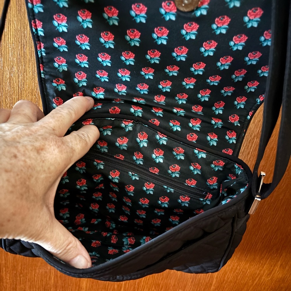 Vera Bradley Black Microfiber Quilted Crossbody Bag - Picture 3 of 5